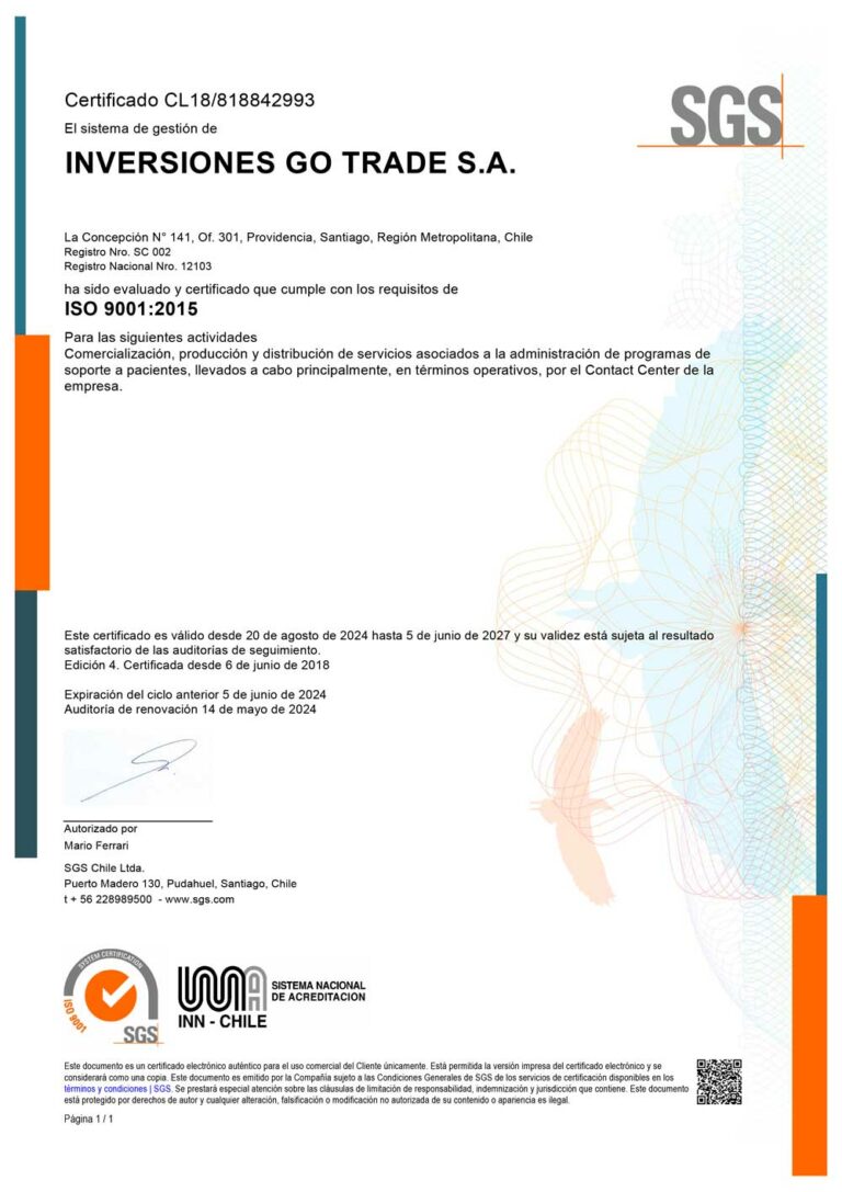 Certificado 9001 de Go Pharma